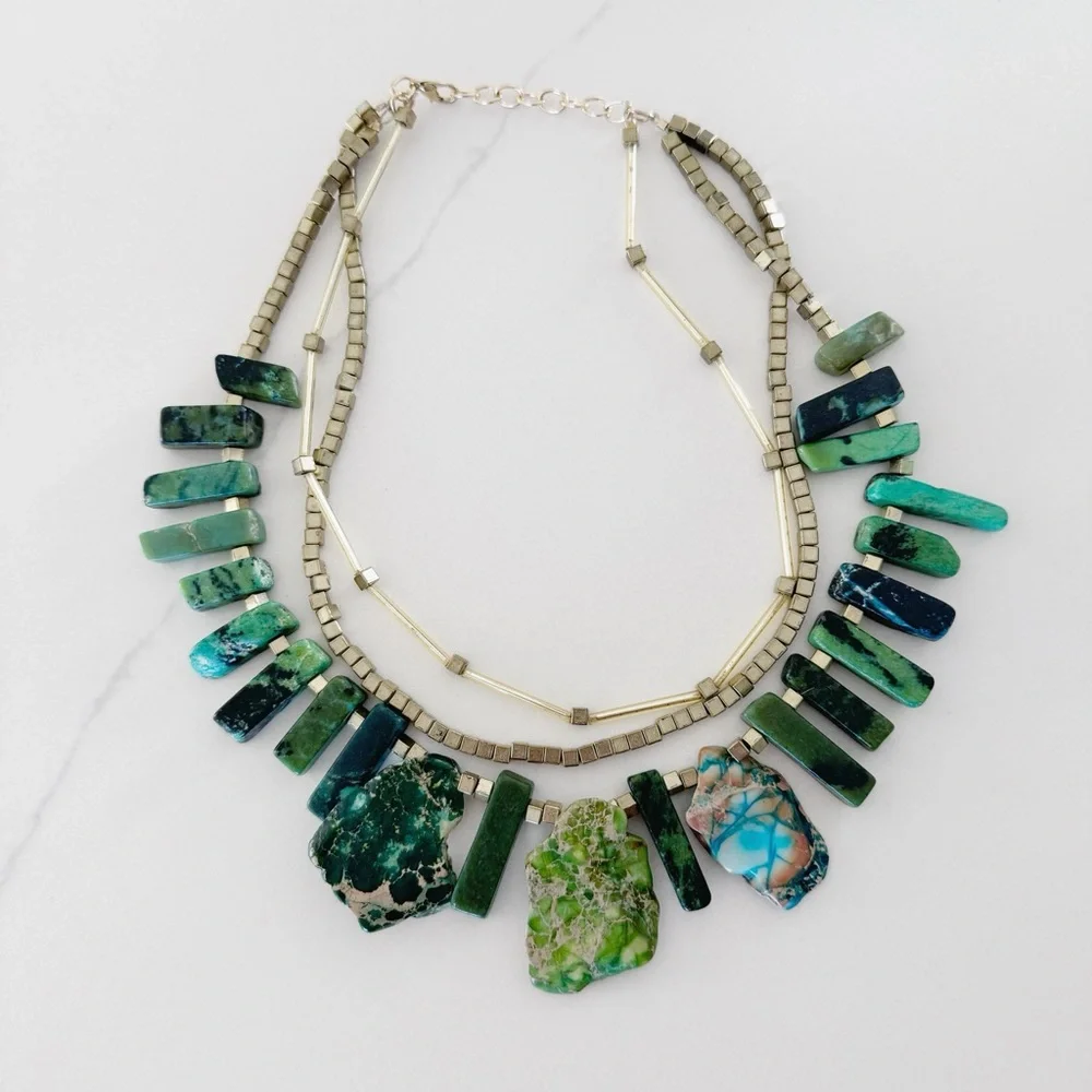 Handmade Graduated Trapezoid Statement Slab Beads Necklace